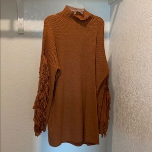 Fringe sleeve sweater dress